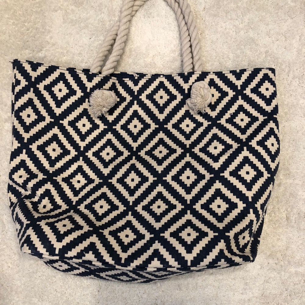 Blue & White Tote bag with rope strap